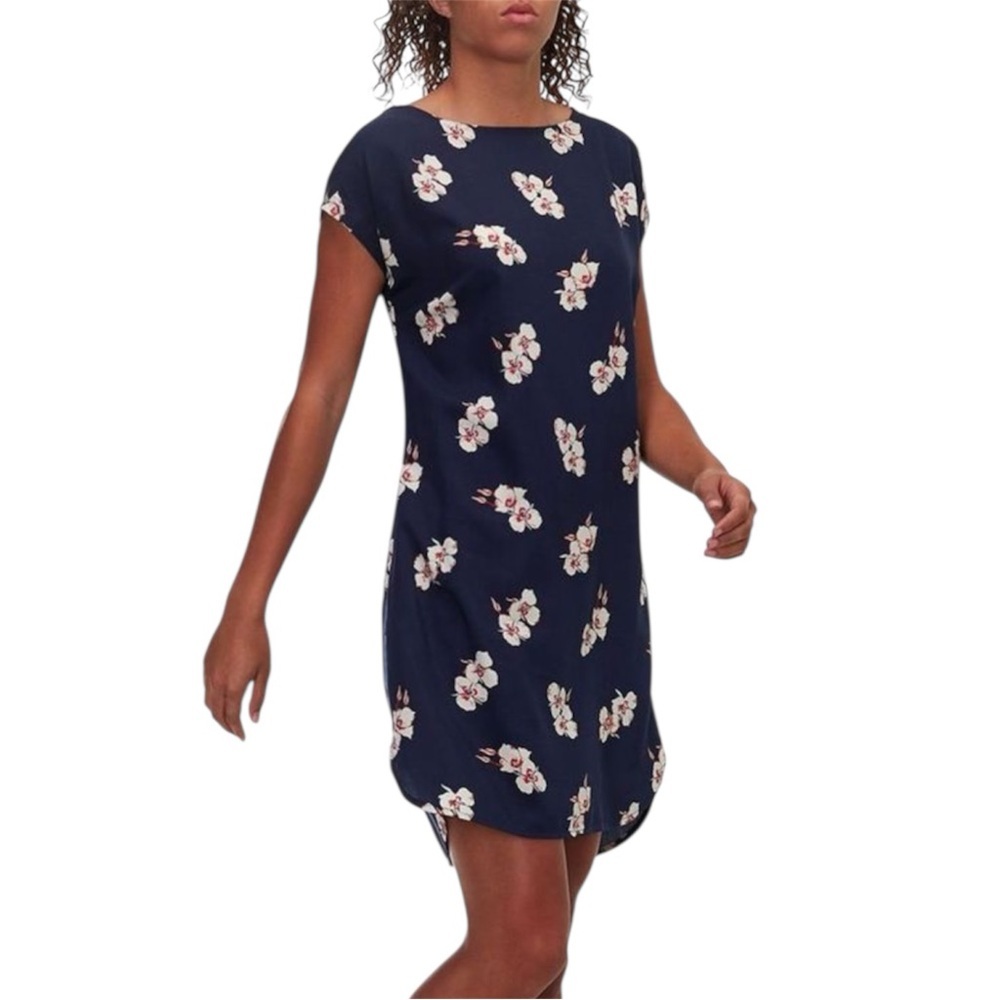 Patagonia June Lake Dress Women’s M Navy Blue Floral Organic Cotton Casual Shift